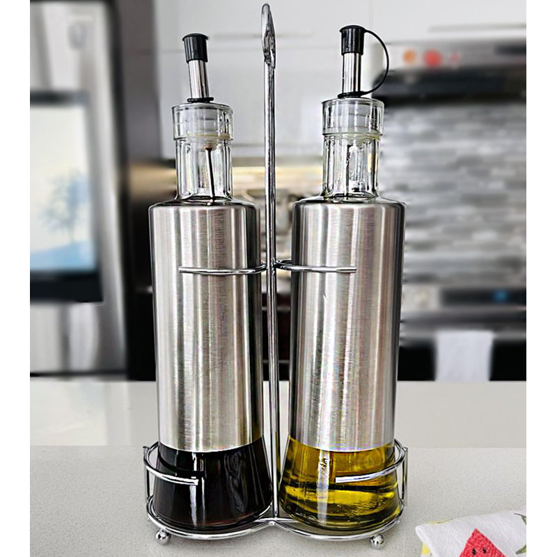Ensemble de distributeur d'huile et de vinaigre, verre à huile 10,5 oz / 300 ml en acier inoxydable de haute qualité