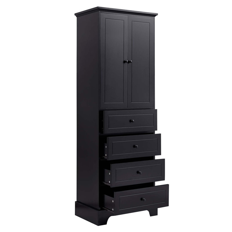 Storage Cabinet With 2 Doors And 4 Drawers For Bathroom, Office, Adjustable Shelf, MDF Board With Painted Finish, Black