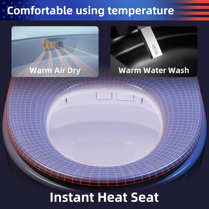 Toilette allongée bidet intelligente 0,8 GPF avec réglages du pulvérisateur, désodorisation, fermeture en douceur, Noir mat
