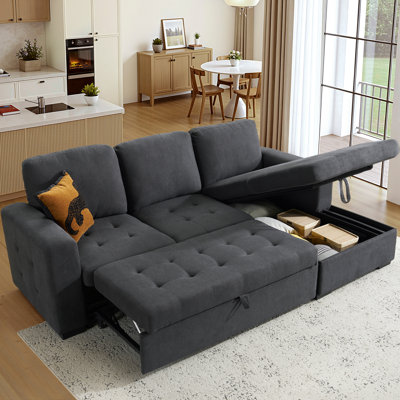 95" W Linen L-Shaped Sleeper Sectional with Storage