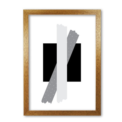Black Square With Grey Bow Abstract - Single Picture Frame Print