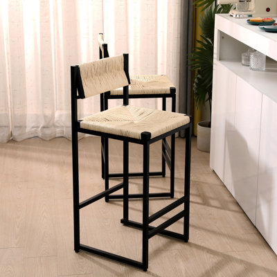 2 tabourets de comptoir tissés en corde de papier blanc crémeux, chic pour les salons. Fabrication, siège confortable, évitez de vous tenir debout sur des tabourets de - et siège en métal tissé à la main confortable pour un usage à domicile 220 lb maximum