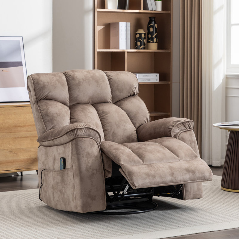 Fauteuil inclinable manuel pivotant de 39 po de largeur avec rembourrage vibrant à 8 points et télécommande, Brun pâle