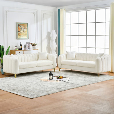 Oversized Chenille Sofa,Luxury 3+3 Seater Deep Couch,Modern Tufted Couch, Gold Metal Legs Sofa For Living Room, Bedroom, Apartment
