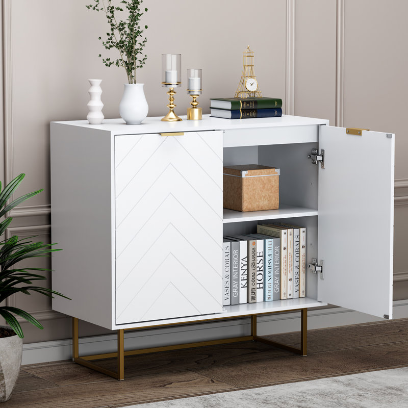 Laurens Manufactured Wood and Metal Accent Cabinet with Adjustable Shelves , White