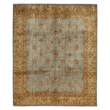 Hand Knotted Wool Area Rug in Light Blue And Gold