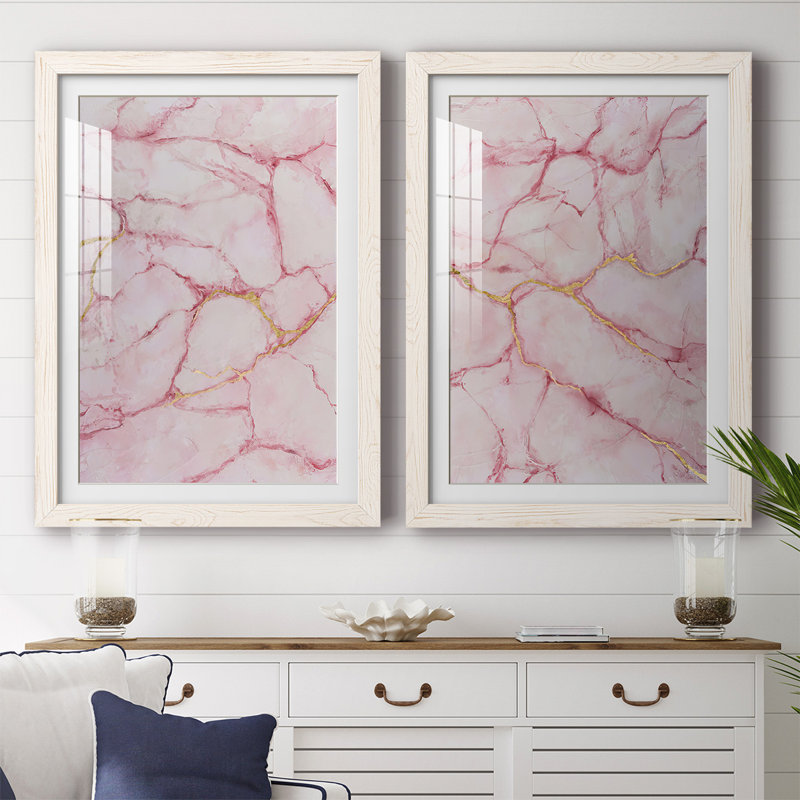 «Rose Marble I», reproduction encadrée de qualité supérieure - prête à être accrochée, Blanc, H 27,5 po x l 75 po x P 1,5 po