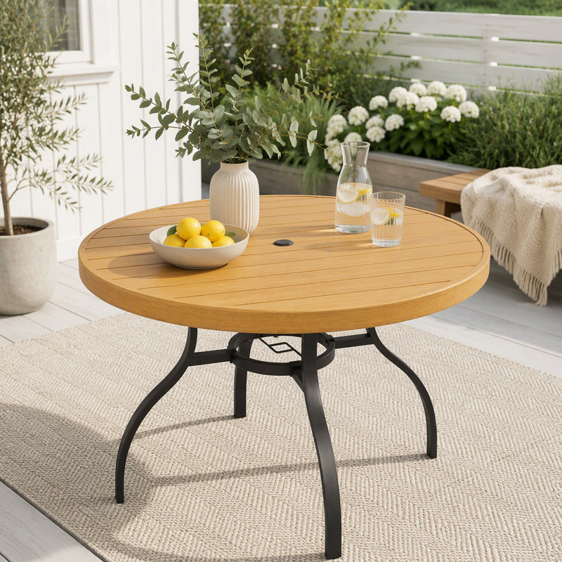 Table de salle à manger ronde de 104 cm (41 pouces) de couleur naturelle, table polyvalente monobloc pour l'intérieur et l'extérieur, idéale pour la maison, la terrasse ou le balcon.