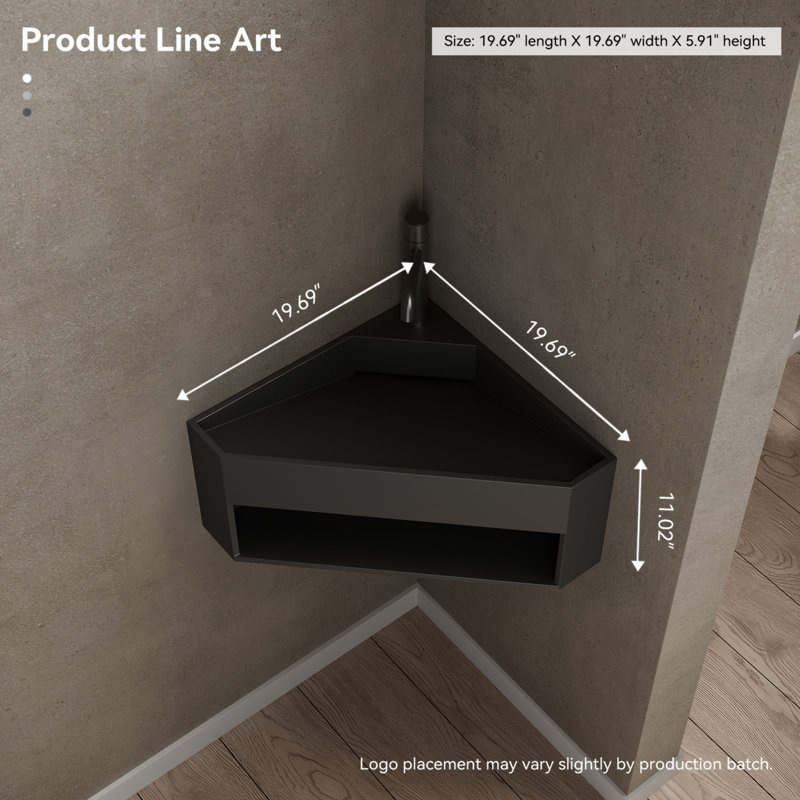 MonBlari 20"  Triangle Solid Surface Corner Bathroom Sink Matte Black, Matte Black