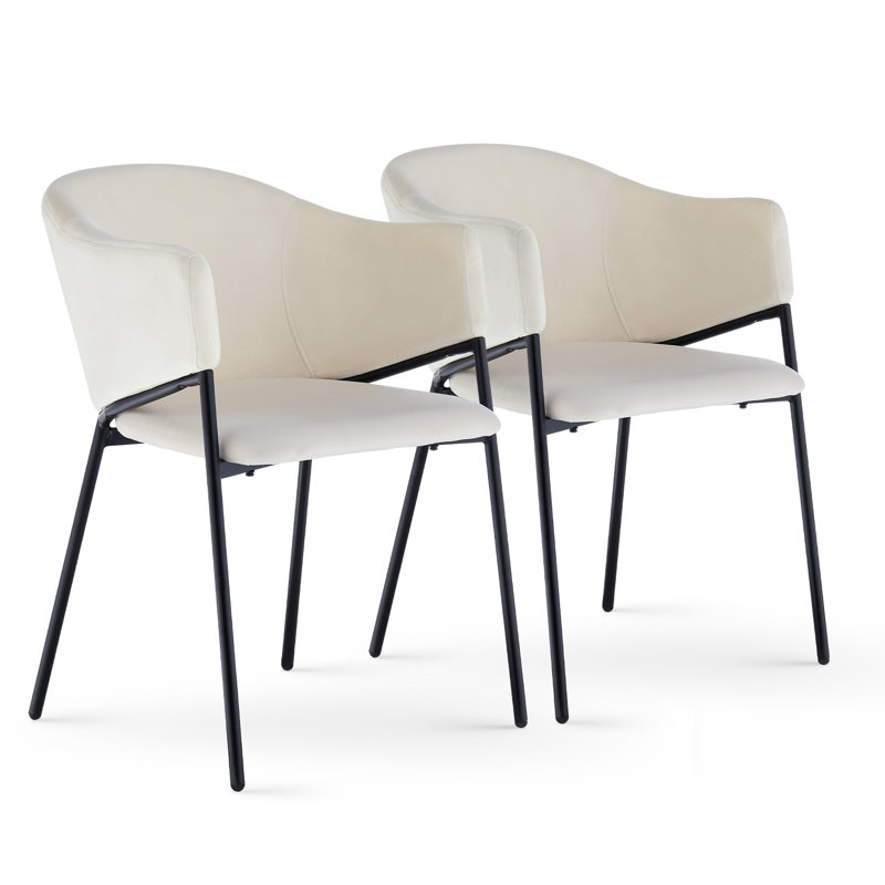 Melany 47cm H Velvet Upholstered Metal Armchair, Beige