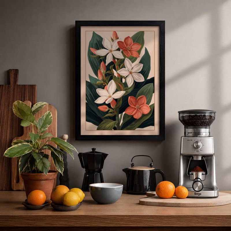 Flowering Study Botanical - Framed Print, A1 - 84.1 x 59.4 cm, Black