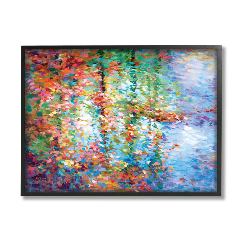 Feuilles abstraites aux reflets colorés par Leon Devenice, Giclée encadrée noir minuit, H 24 po x l 30 po x P 1,5 po