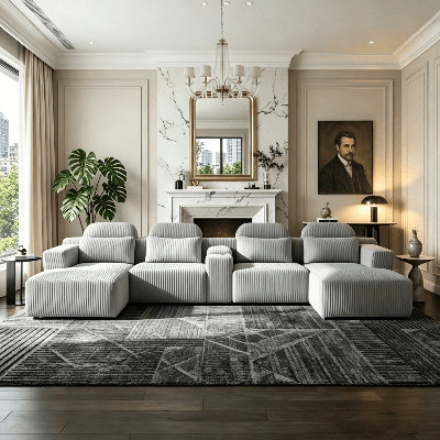145.7" Compression  Velvet U-Shaped Modular Sectional Sofa with Chaise