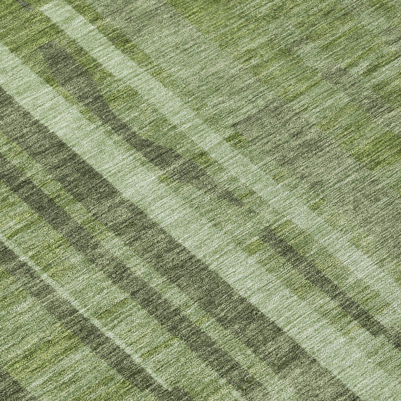 Green Striped Synthetic Washable Indoor/Outdoor Rug 2'6" x 3'10"