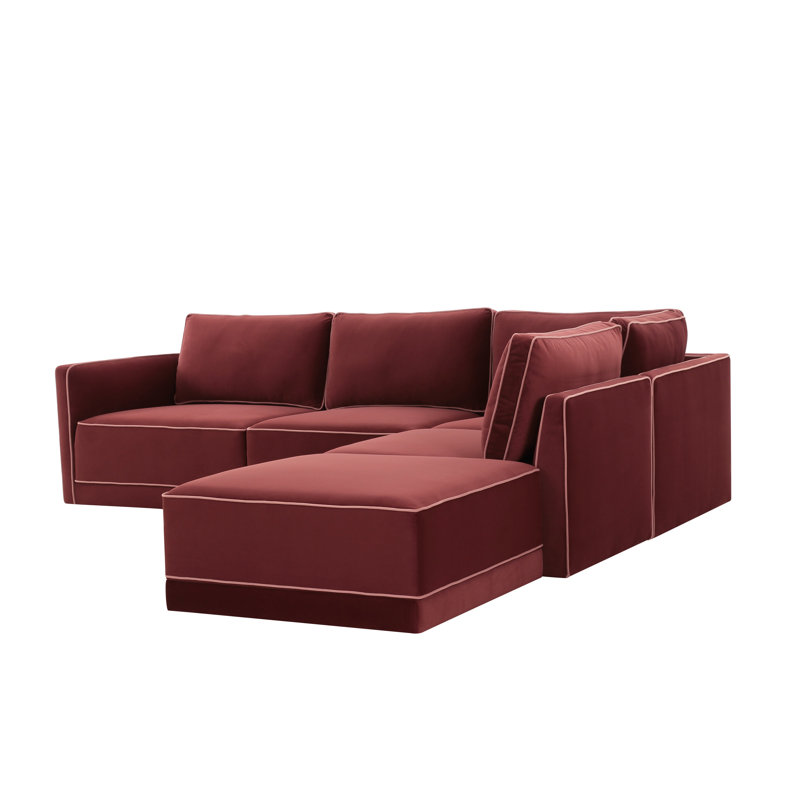 Clairah Modular Laf Sectional, Red Velvet, Right Hand Facing