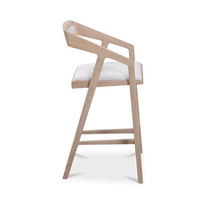 Padma 26" Bar Stool, Light Gray Faux Leather/Natural Frame, Counter Stool (25.9” Seat Height)