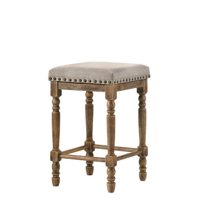 Tabouret à hauteur de comptoir en tissu beige et chêne vieilli - 2 revêtus de 2, d'apparence, ajoute une touche de sophistication