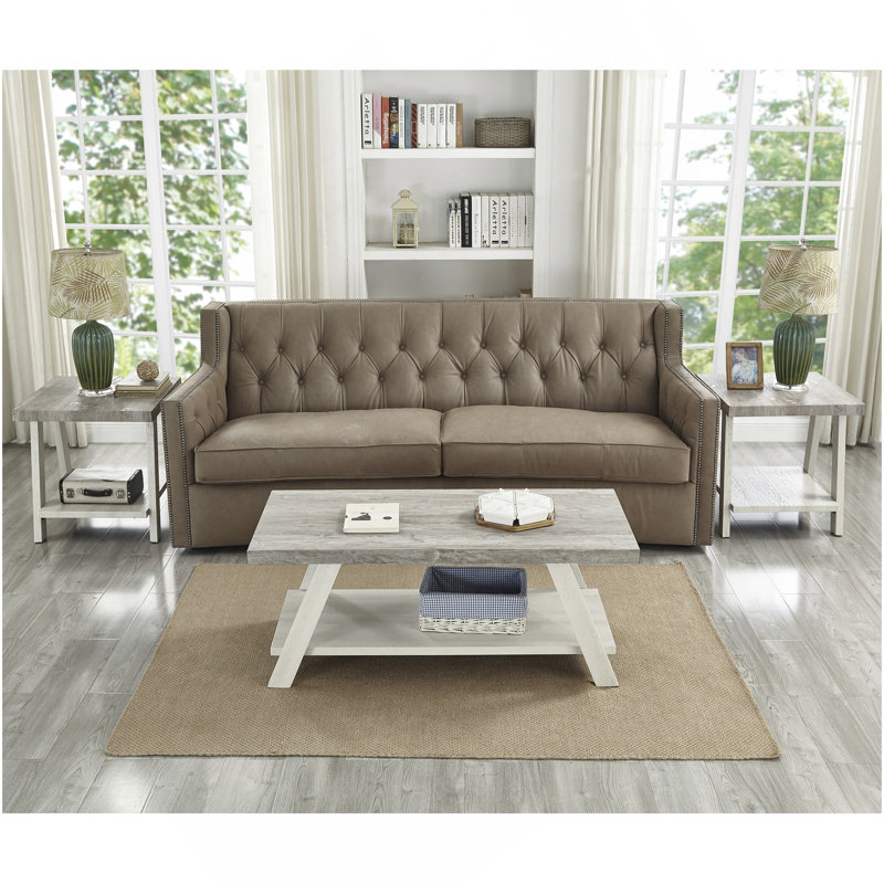 Ensemble de 3 tables basses en bois patiné gris et beige Athens