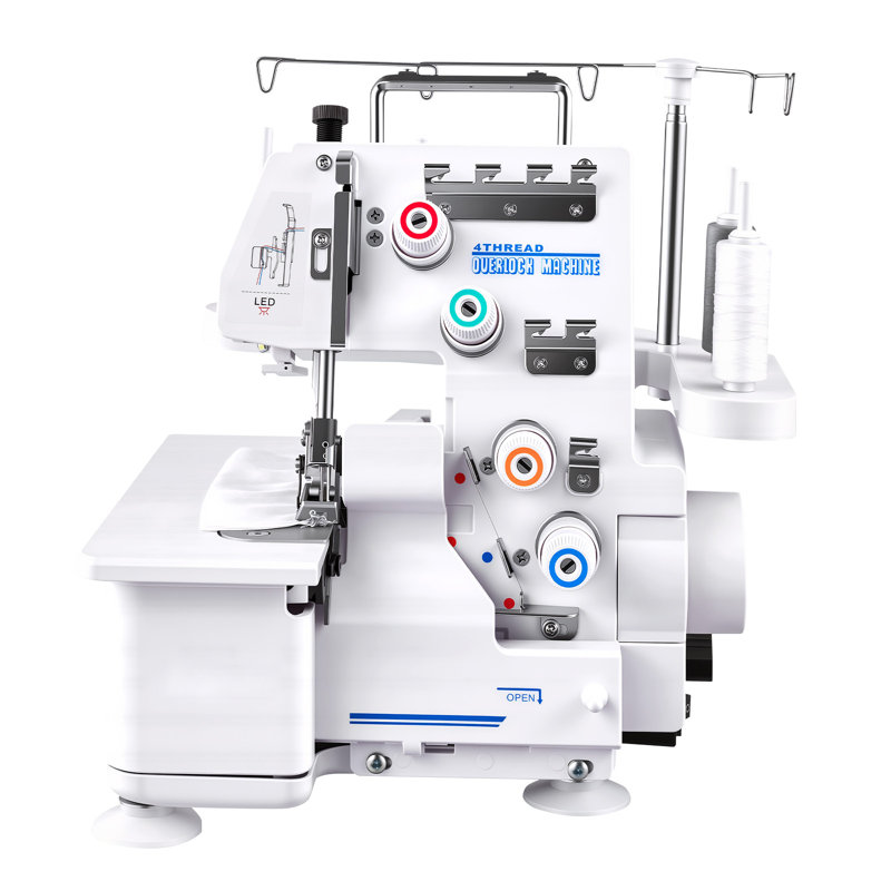 Machine à coudre surjeteuse Serger, 1250 points par minute, capacité de 3 et 4 fils, avec lumière DEL et pieds d'aspiration robustes, machine à coudre à cadre métallique robuste pour divers tissus, blanc