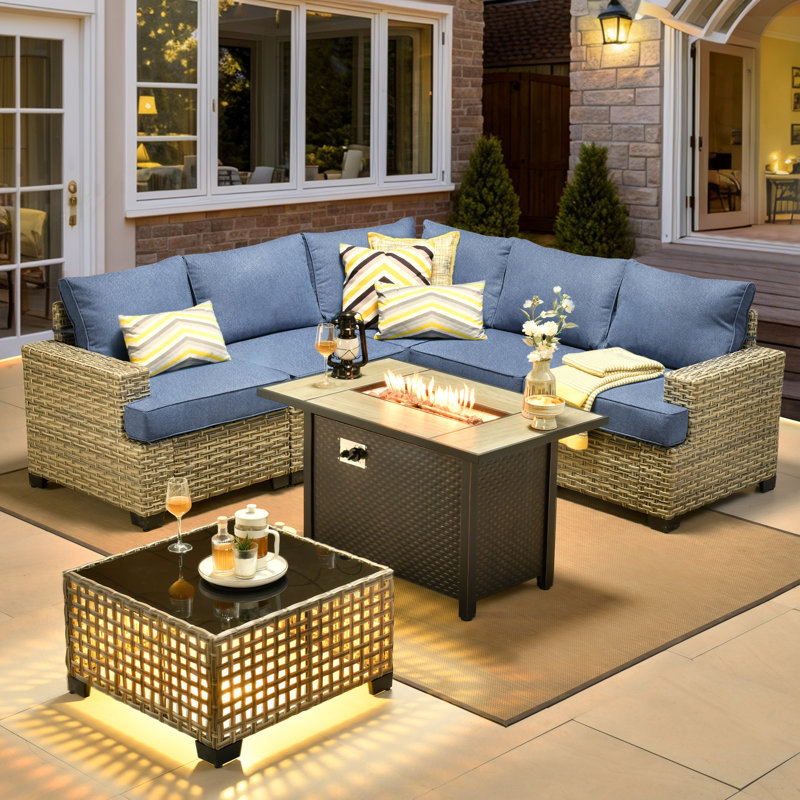 Outdoor Sofa 7-piece Set With Stove, Blue
