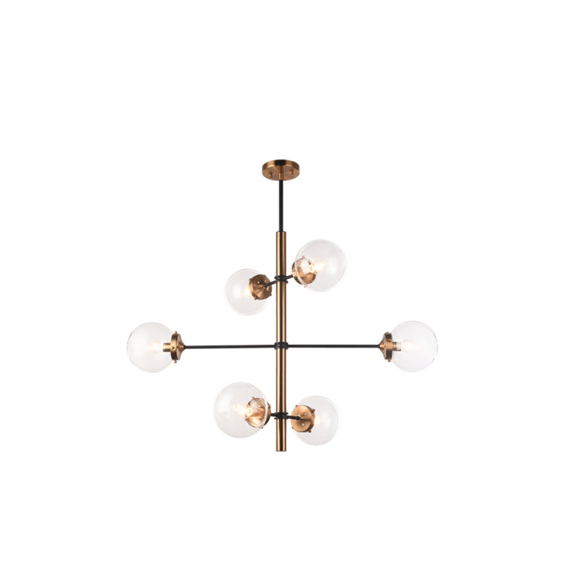 Lustre suspendu modulaire Enchant, Laiton antique, Transparent, H 50 po x l 43 po x P 43 po