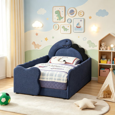 Lit en forme de dinosaure avec garde-corps de sécurité, cadre de lit en bois pour la chambre à coucher