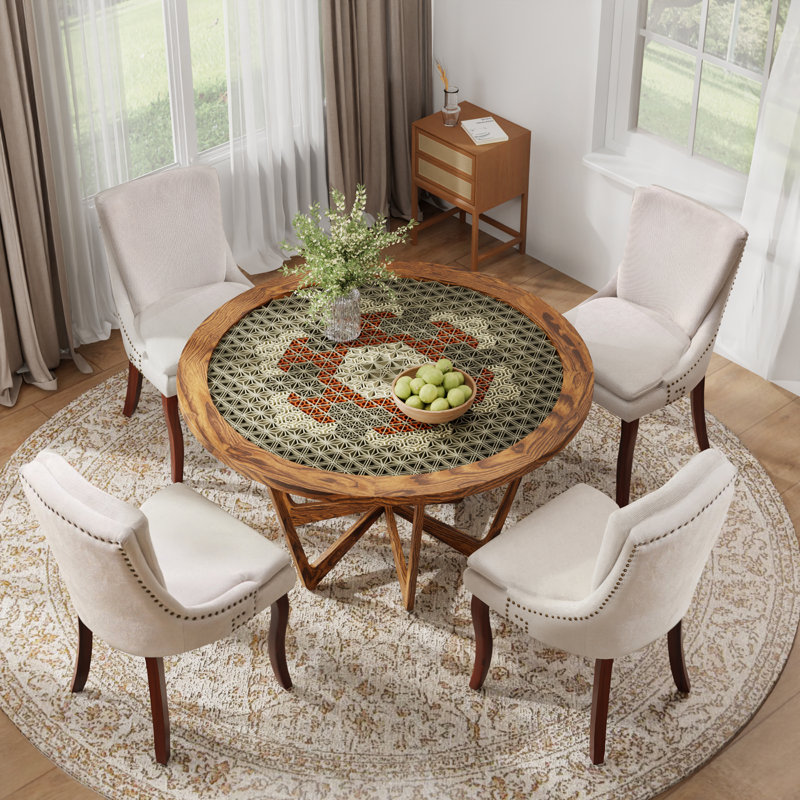 Ensemble de 4 chaises de salle à manger à double couche en chenille, Beige