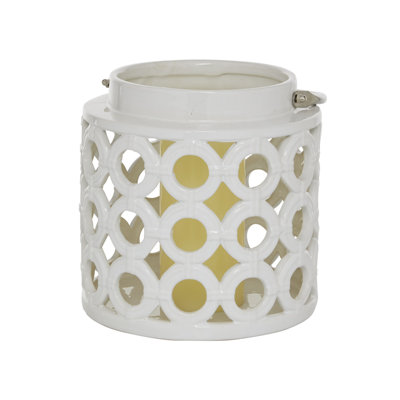 Ceramic Circles Decorative Indoor Outdoor Candle Lantern with Cut Out Design