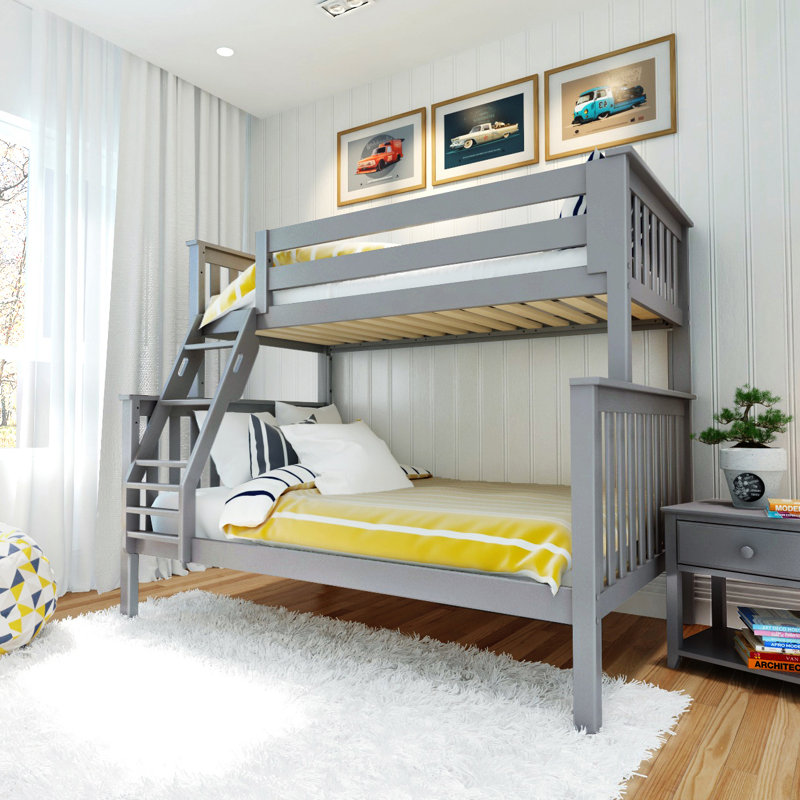  Benjahmin Kids Solid Wood Bunk Bed, Gray, Twin Over Full