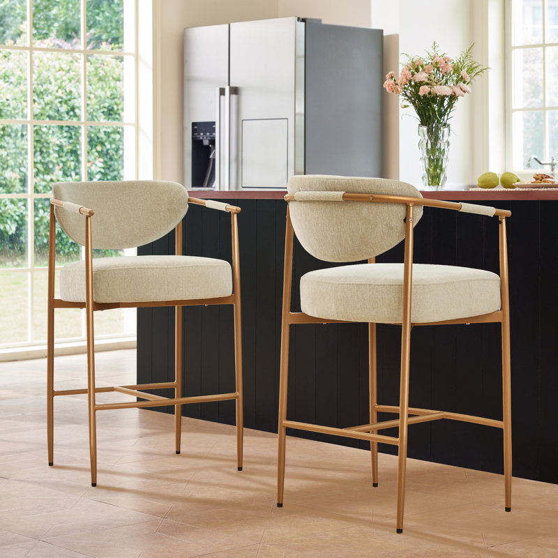 Upholstered Counter Stool with Metal Frame, Oatmeal