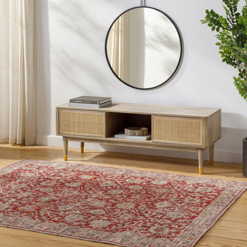 Nina Red Machine Washable Area Rug, Rectangle 9'10" x 13'