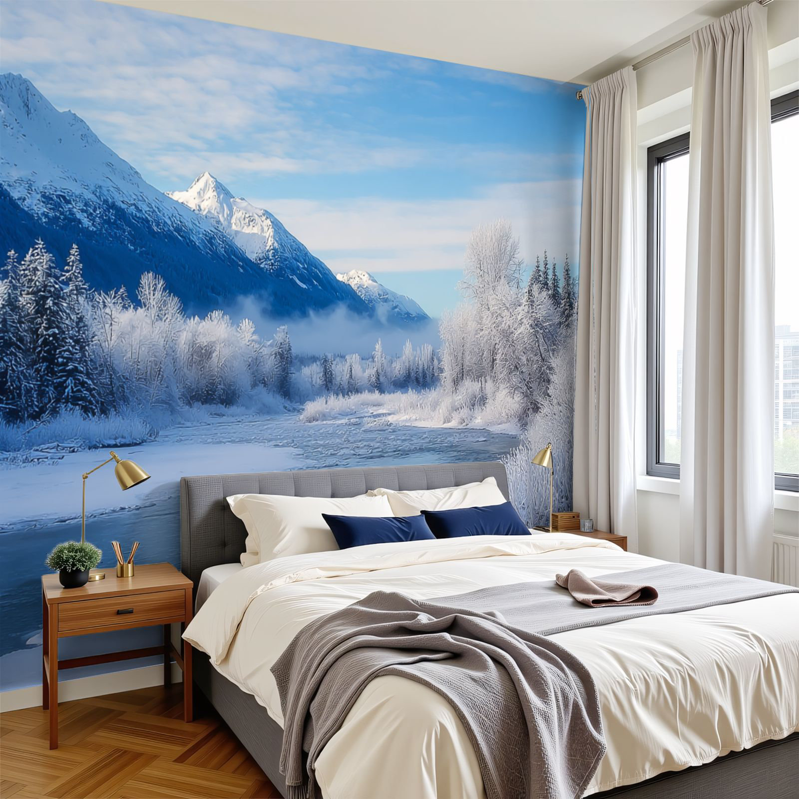 Red Barrel Studio Peel and Stick Wallpaper Beautiful winter scene snow ...