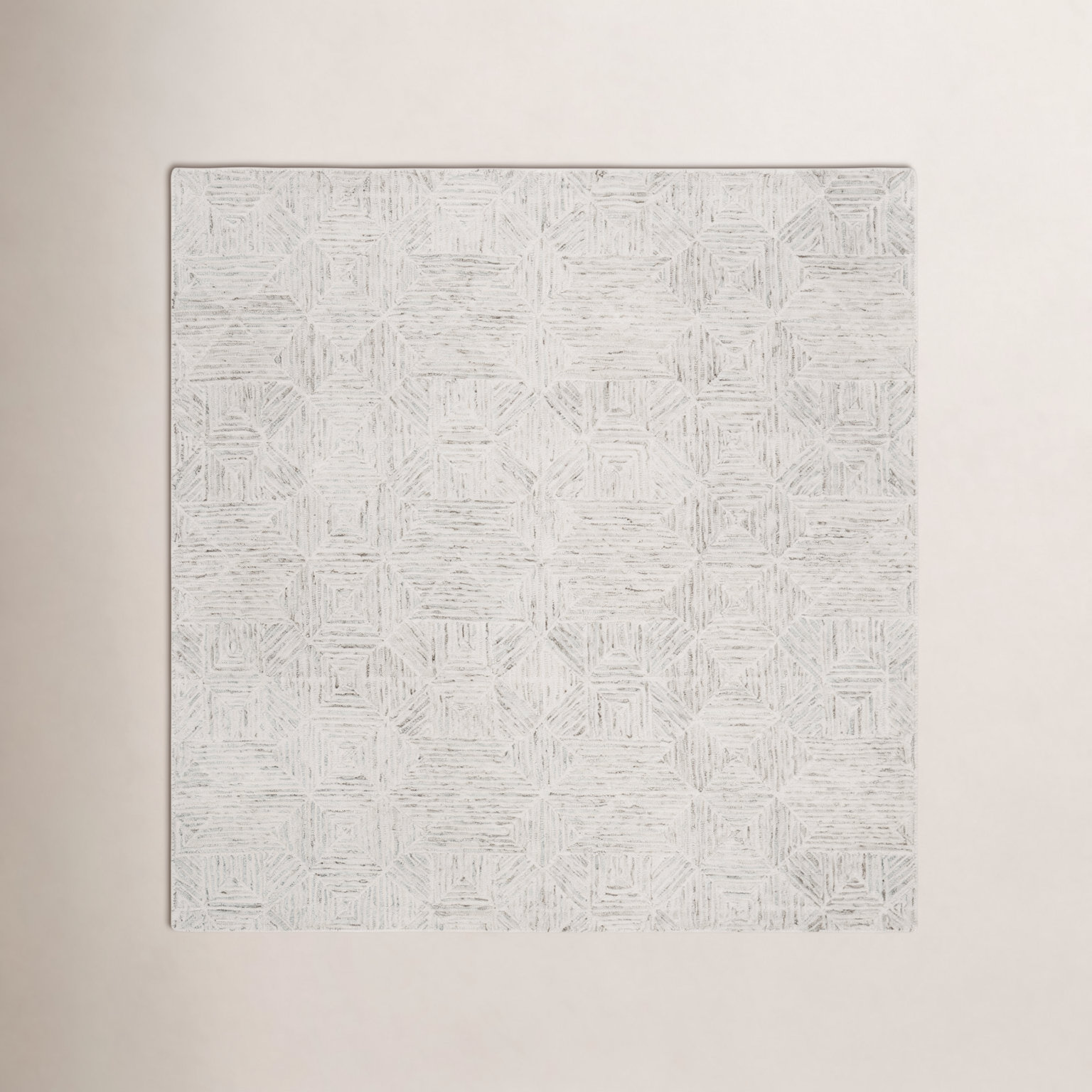 Linsly Ivory Light Blue Hand-Tufted Wool Rug, Square 10'