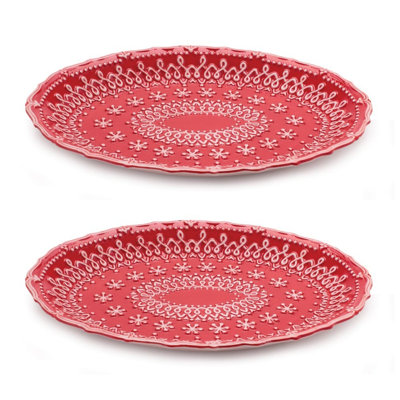Embossed Ceramic Snowflake Platter (Set of 2)