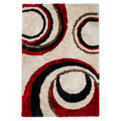 Abrielle Hand Tufted Shag Polyester Eco-Friendly Area Rugs - Square, Ivory Red Color, Geometric Modern Design, High Pile Thick Handmade Anti Skid Area Rugs for Living Room, Bed Room