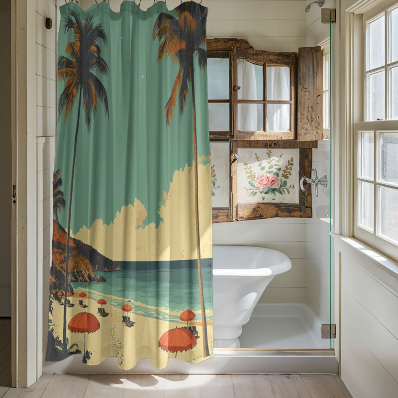 Rideau de douche standard 1 pièce Old Beach Island Beach, H 74 po x l 71 po