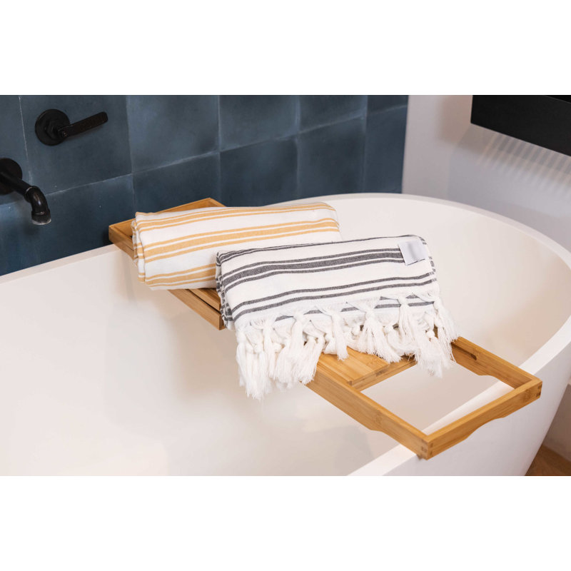 Antalya Bask Turkish Bath Towel with Terry Cloth Lining, Luxe Striped Beach Fouta, 100% Organic Cotton , 68” x 37”, Yellow