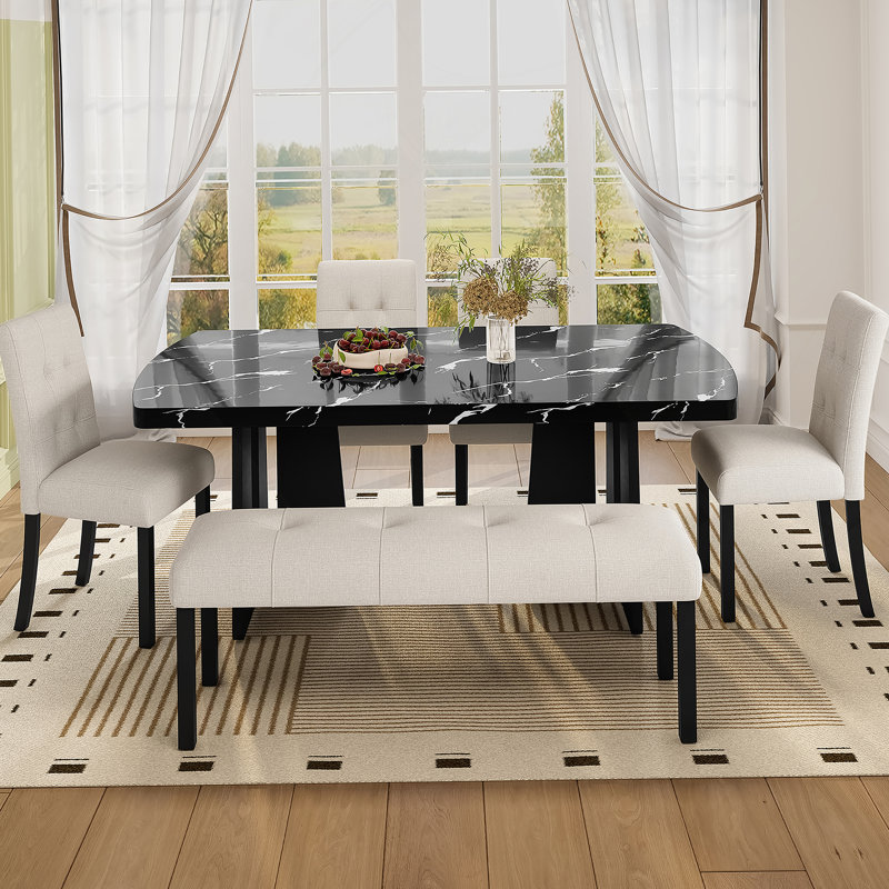 Banc de salle à manger en lin capitonné Modern, Beige