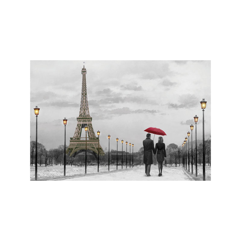 Paris Red Umbrella by Chris Consani - Print on Canvas, 66.04 cm H x 45.72 cm W x 1.91 cm D, No Frame