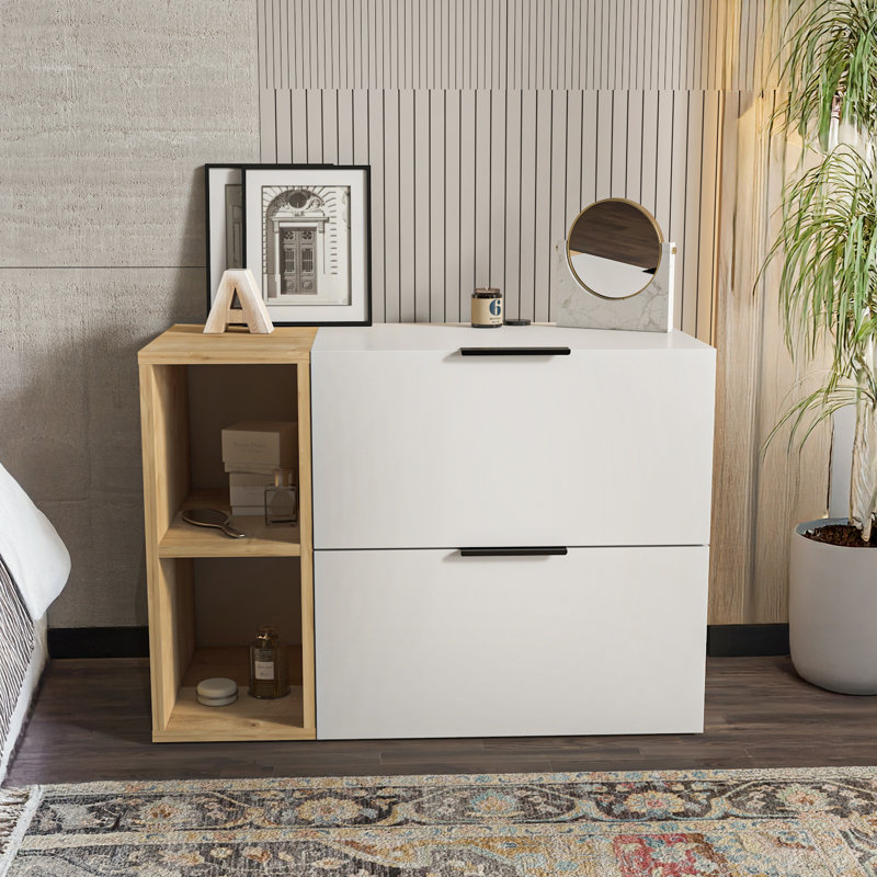 Orpheus 33" Wide Dresser with 2 Drawer, White/Oak