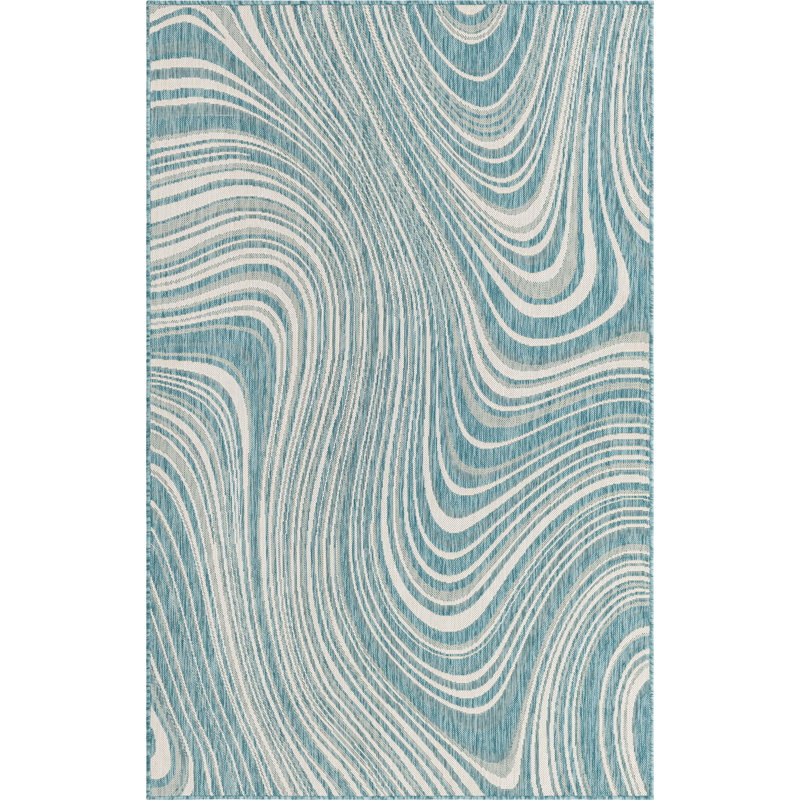 Tapis intérieur / extérieur bleu clair Richael, Rectangle 9 pi x 12 pi 2 po