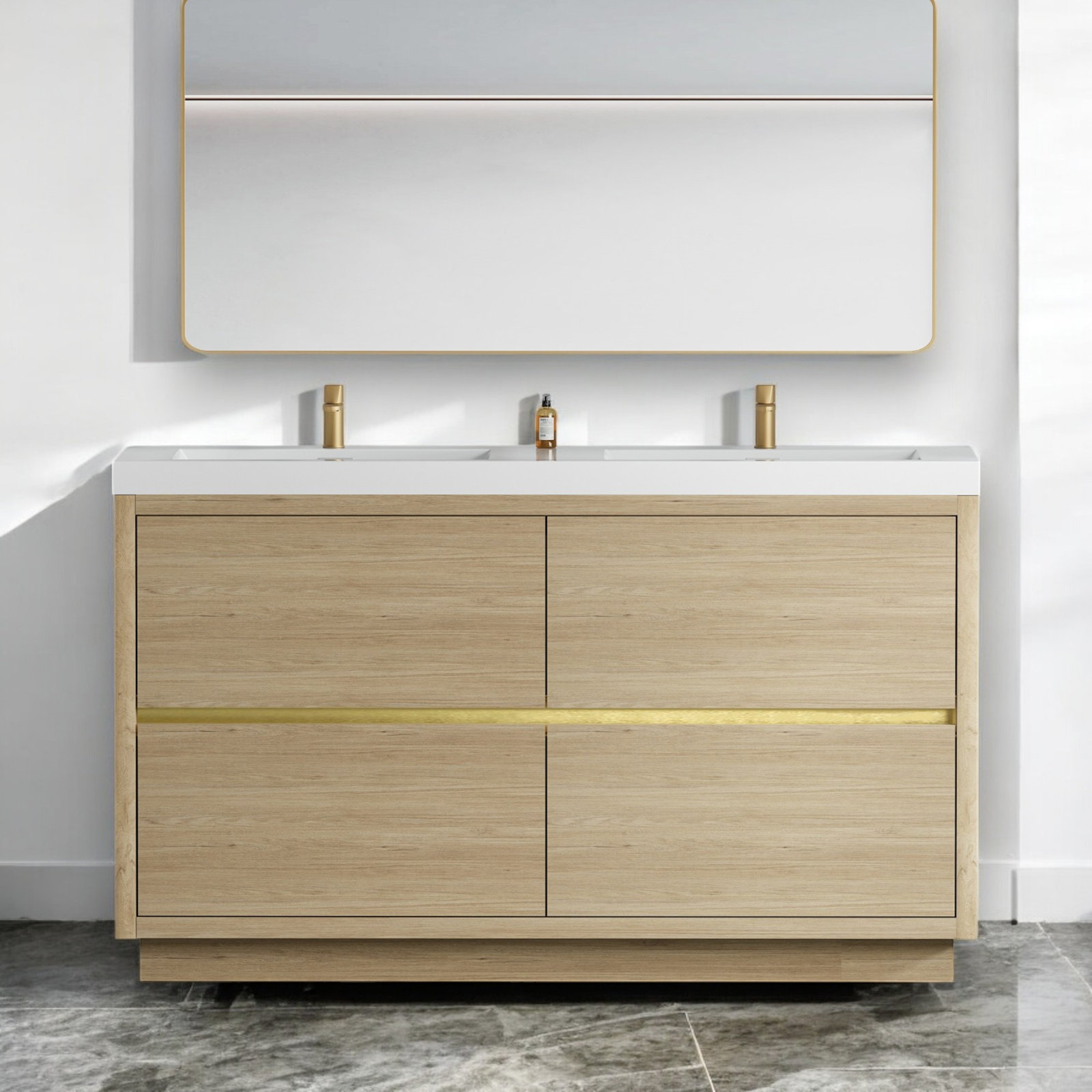 Beira 60" Double Bathroom Vanity, Oak