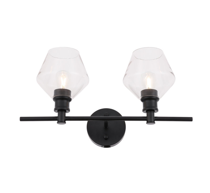 Gene light glass Wall sconce, Clear, Black, 2 Lights