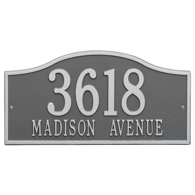 Rolling Hills 2-Line Wall Address Plaque, Yes, Pewter and Silver