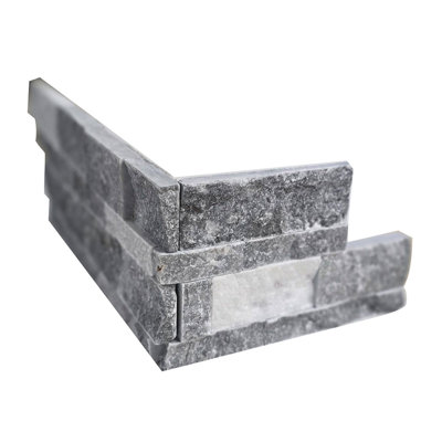 Corner for Splitface 6x24 Interlocking 3-Dimensional Marble Ledger Panel in Ocean Storm and Marmara