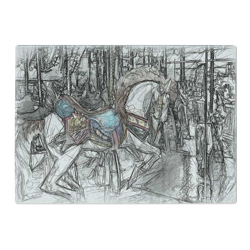 Tempered Glass Carousel Horse Chopping Board, 20 cm x 28.5 cm