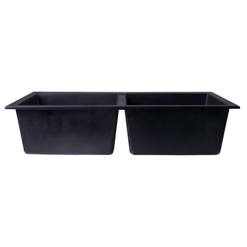 34'' L Double Bowl Granite Kitchen Sink, Black