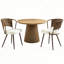 Ensemble de table et de chaises de salle à manger rondes en bois de 79 cm (31 pouces) avec 2 chaises en osier, mobilier de cuisine moderne, piètement à lattes, brun foncé-1772925808-1772925811