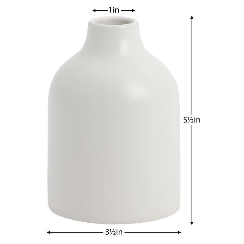 Marlow 5" Tall Handmade White Ceramic Vase, White, 5.5" H x 3.5" W x 3.5" D