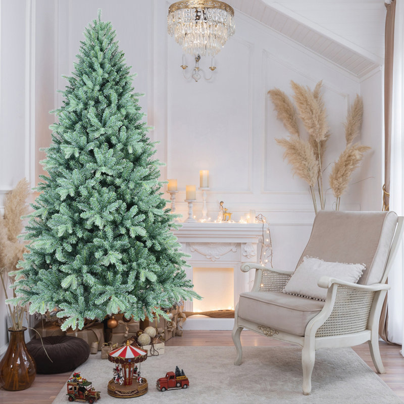 Arbre de Noël 8 pi en PVC PE teinté avec 2458 pointes, branches articulées, aspect naturel, support en métal stable, décoration des Fêtes facile à assembler
